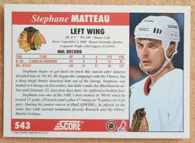 НХЛ Стефан Матто Чикаго Блэкхокс № 543 1