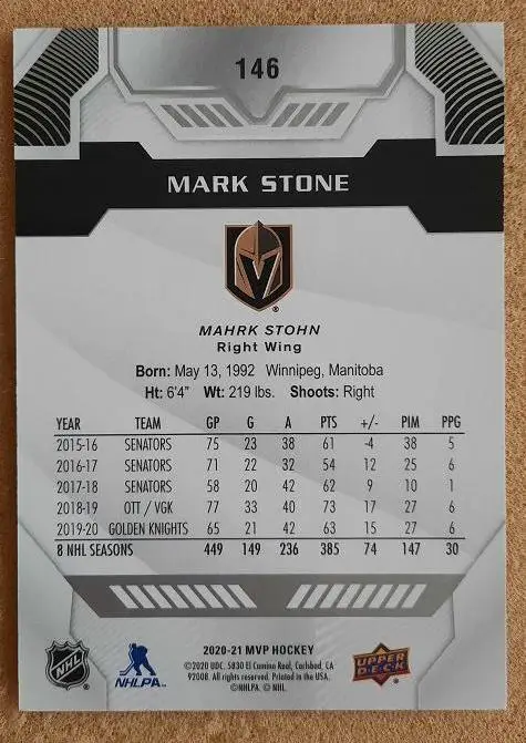 НХЛ Марк Стоун Вегас Голден Найтс № 146 автограф 1