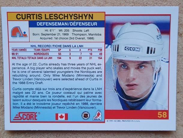НХЛ Кёртис Лешишин Квебек Нордикс № 58 кан 1