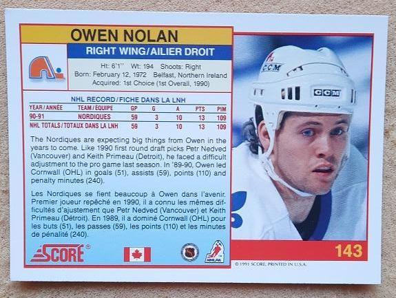 НХЛ Оуэн Нолан Квебек Нордикс № 143 кан 1
