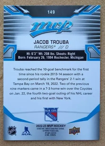 НХЛ Джейкоб Труба Нью-Йорк Рейнджерс № 149 1