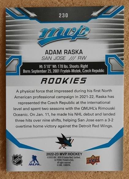 НХЛ Адам Рашка Сан-Хосе Шаркс № 230 1