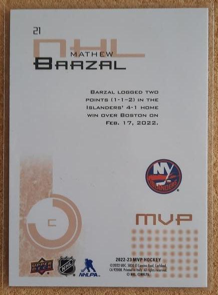 НХЛ Мэтью Барзал Нью-Йорк Айлендерс № 21 автограф 1