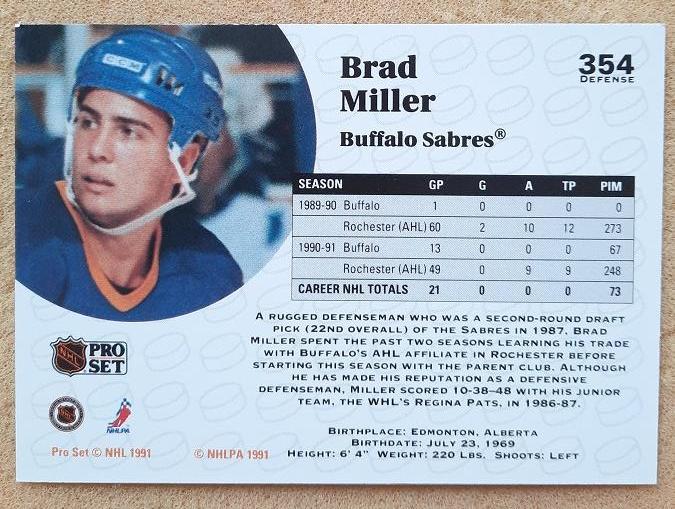 НХЛ Брэд Миллер Баффало Сейбрз № 354 1