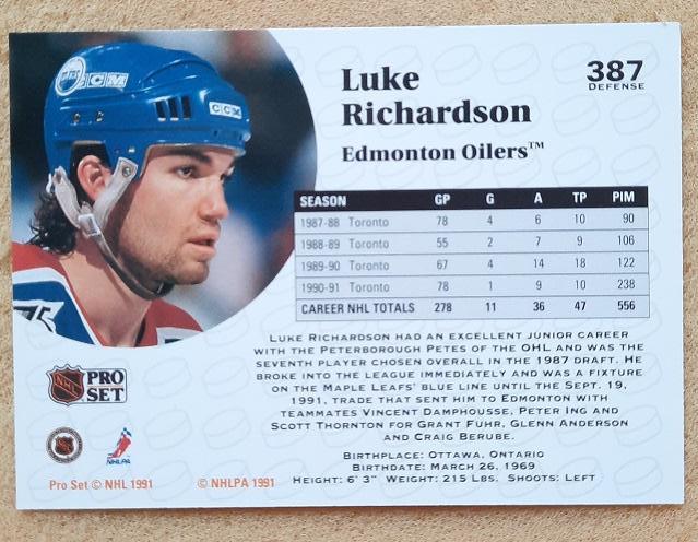 НХЛ Люк Ричардсон Эдмонтон Ойлерз № 387 1
