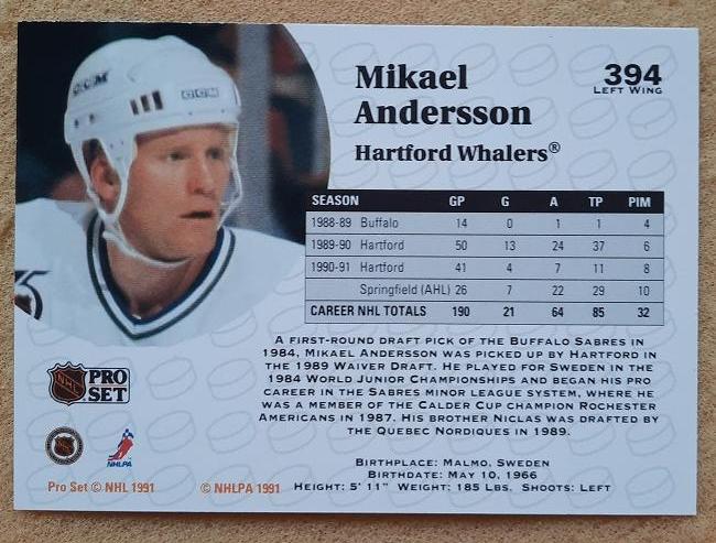 НХЛ Микаэль Андерссон Хартфорд Уэйлерс № 394 1