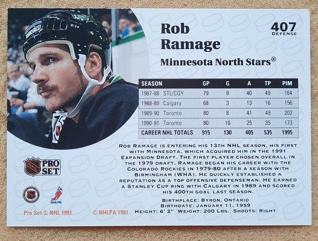 НХЛ Роб Рэмэдж Миннесота Норт Старз № 407 1