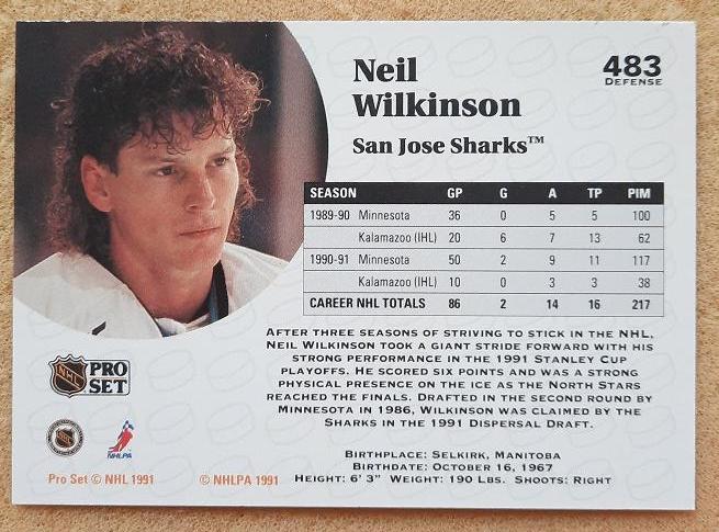 НХЛ Нейл Уилкинсон Сан-Хосе Шаркс № 483 1