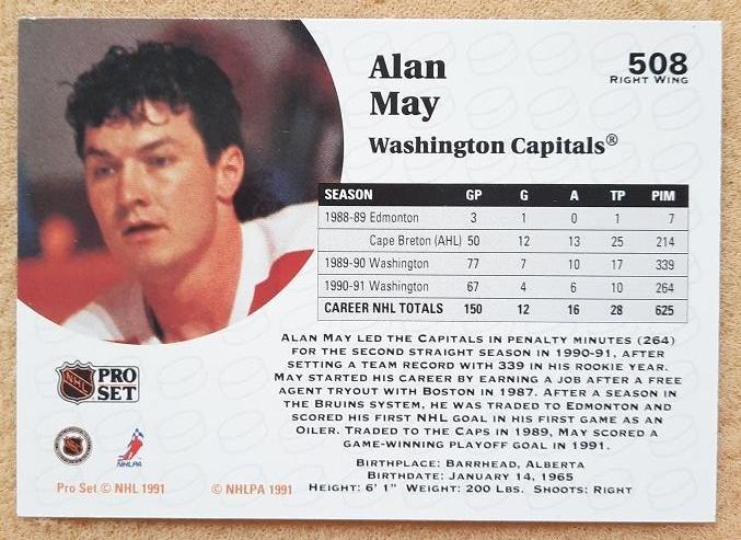 НХЛ Алан Мэй Вашингтон Кэпиталз № 508 1