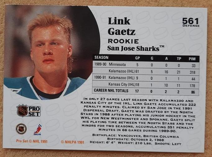 НХЛ Линк Гаец Сан-Хосе Шаркс № 561 1