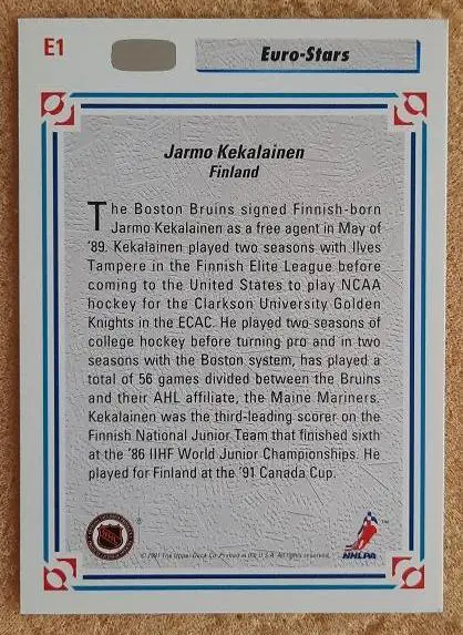 НХЛ Джармо Кекалайнен Бостон Брюинз № E 1 1