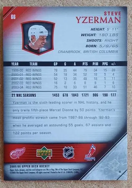 НХЛ Стив Айзерман Детройт Ред Уингз № 66 1