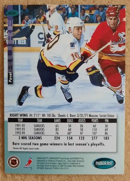 НХЛ Павел Буре Ванкувер Кэнакс ЦСКА Спартак Москва № SE 187 1
