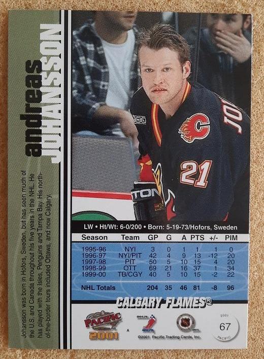 НХЛ Андреас Йоханссон Калгари Флэймз № 67 1