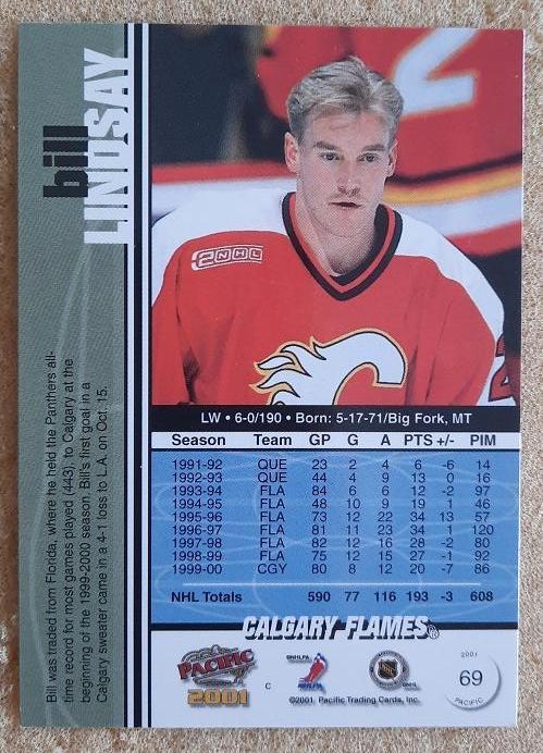 НХЛ Билл Линдсей Калгари Флэймз № 69 1