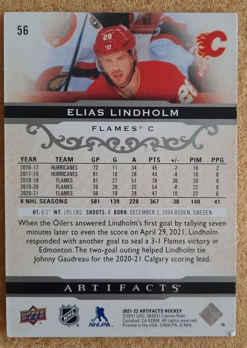 НХЛ Элиас Линдхольм Калгари Флэймз № 56 1