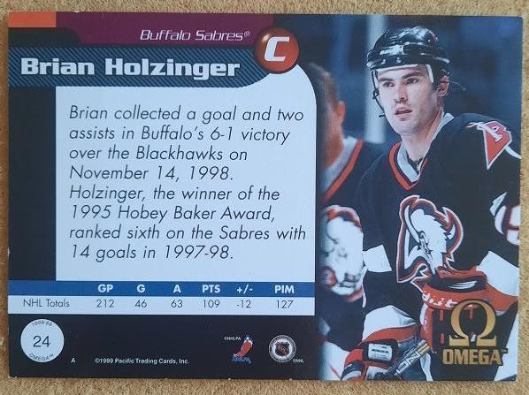 НХЛ Брайан Холцингер Баффало Сейбрз № 24 1