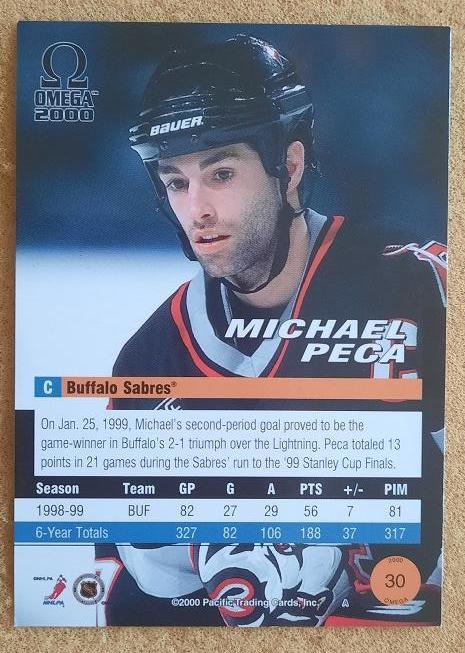 НХЛ Майкл Пека Баффало Сейбрз № 30 1