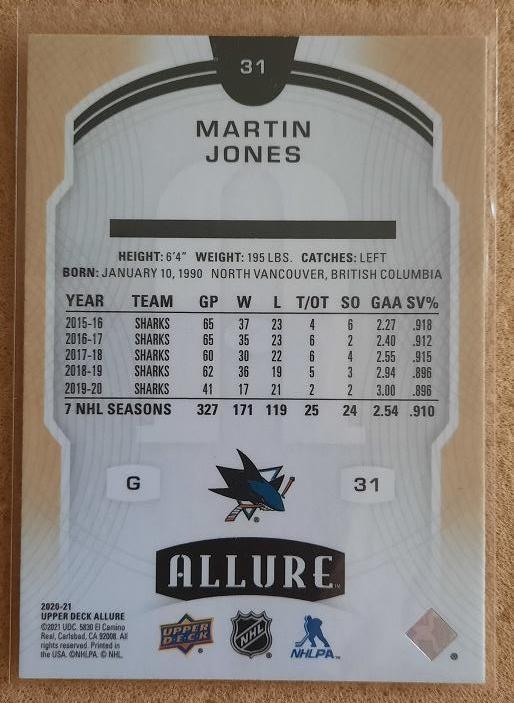 НХЛ Мартин Джонс Сан-Хосе Шаркс № 31 1
