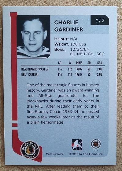НХЛ Чарли Гардинер Чикаго Блэкхокс № 172 1