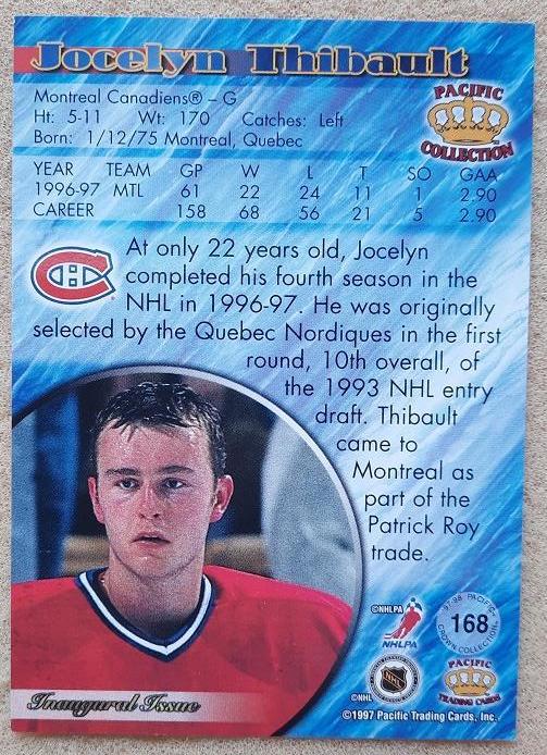 НХЛ Жослин Тибо Монреаль Канадиенс № 168 1