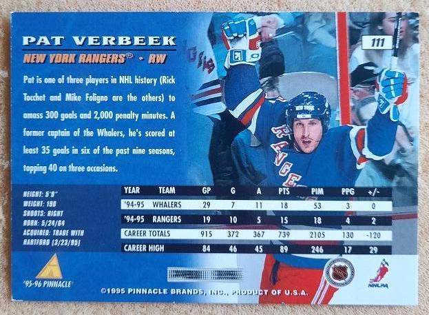 НХЛ Пэт Вербик Нью-Йорк Рейнджерс № 111 1