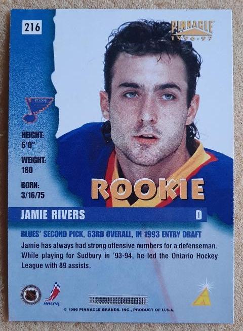 НХЛ Джейми Риверс Сент-Луис Блюз № 216 1