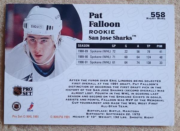 НХЛ Пэт Фаллон Сан-Хосе Шаркс № 558 1
