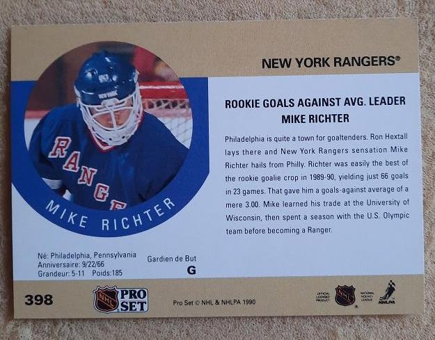 НХЛ Майк Рихтер Нью-Йорк Рейнджерс № 398 1