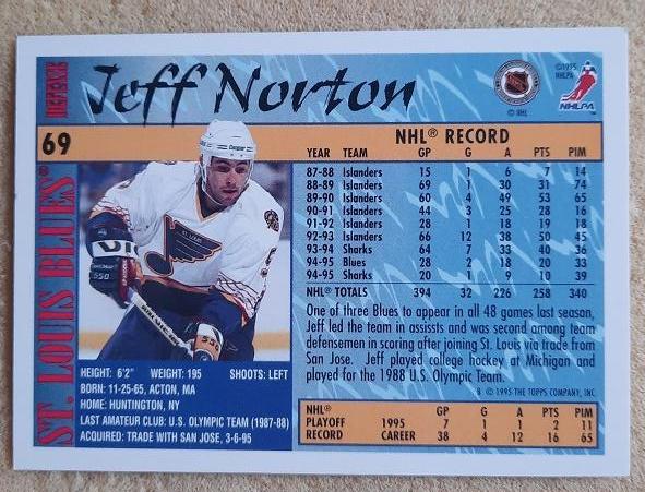 НХЛ Джефф Нортон Сент-Луис Блюз № 69 1