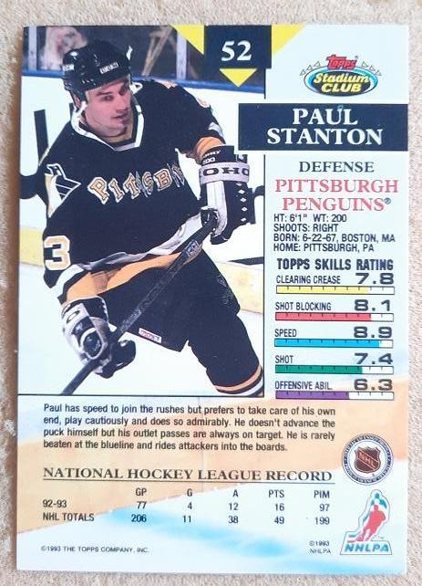 НХЛ Пол Стэнтон Питтсбург Пингвинз № 52 1