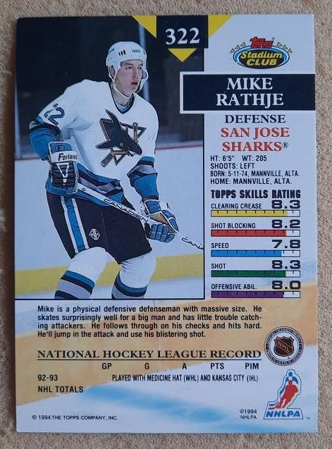 НХЛ Майк Ратье Сан-Хосе Шаркс № 322 дебют 1