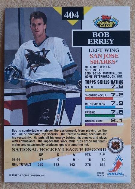 НХЛ Боб Эрри Сан-Хосе Шаркс № 404 1