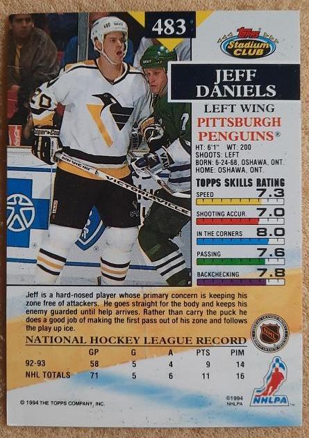 НХЛ Джефф Дэниелс Питтсбург Пингвинз № 483 1
