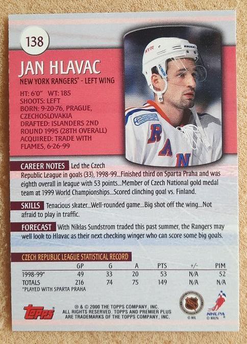 НХЛ Ян Главач Нью-Йорк Рейнджерс № 138 1