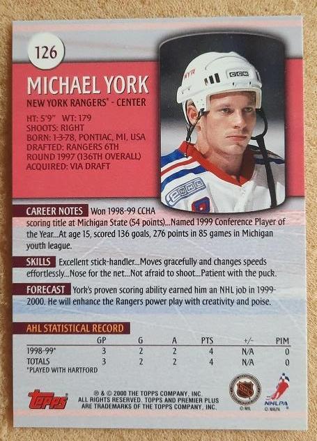 НХЛ Майк Йорк Нью-Йорк Рейнджерс № 126 1
