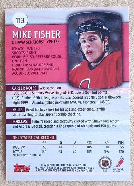 НХЛ Майк Фишер Оттава Сенаторз № 113 1