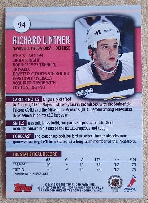 НХЛ Рихард Линтнер Нэшвилл Предаторз № 94 1