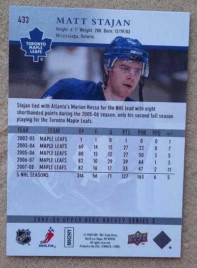 НХЛ Мэтт Стэйджан Торонто Мэйпл Лифс № 433 1