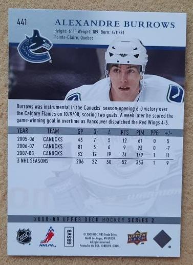 НХЛ Александр Барроуз Ванкувер Кэнакс № 441 1