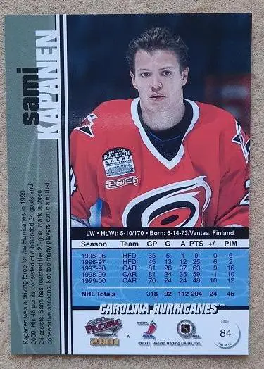 НХЛ Сами Капанен Каролина Харрикейнз № 84 1