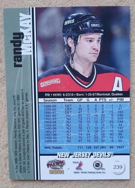 НХЛ Рэнди Маккей Нью-Джерси Дэвилз № 239 1