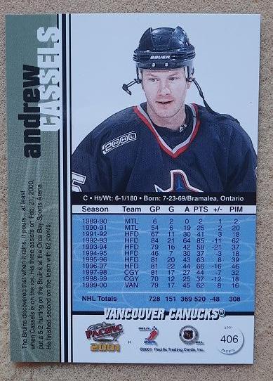 НХЛ Эндрю Касселс Ванкувер Кэнакс № 406 1
