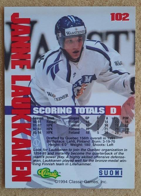 НХЛ Янне Лаукканен Финляндия № 102 1
