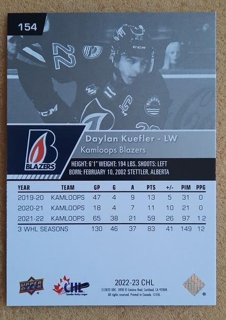 НХЛ Дейлан Куефлер Камлупс Блейзерс № 154 1