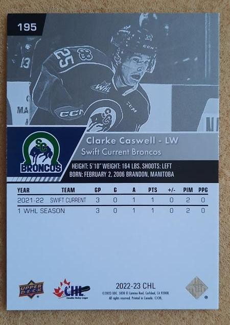 НХЛ Кларк Касвелл Свифт-Каррент Бронкос № 195 1