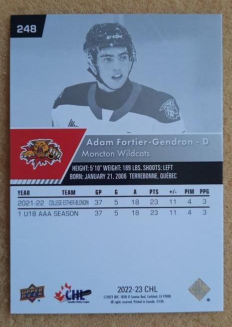 НХЛ Адам Фортье-Жандрон Монктон Уайлдкэтс № 248 1