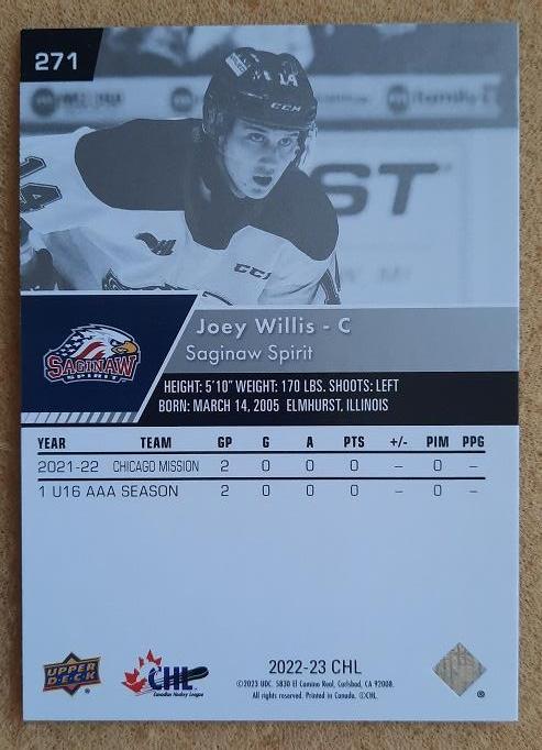 НХЛ Джоуи Уиллис Сагинау Спирит № 271 1