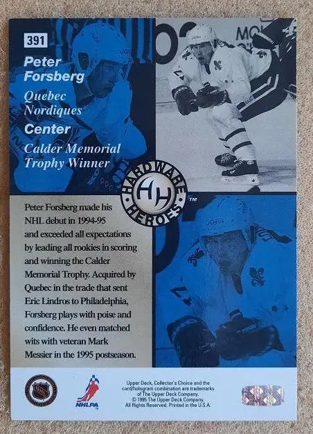 НХЛ Петер Форсберг Квебек Нордикс № 391 1