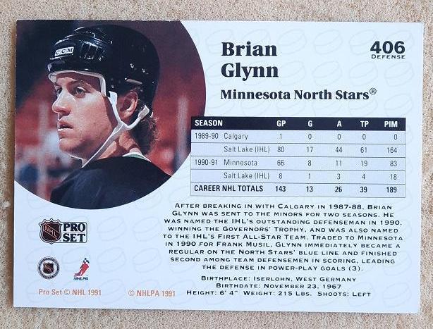 НХЛ Брайан Глинн Миннесотта Норт Старз № 406 1